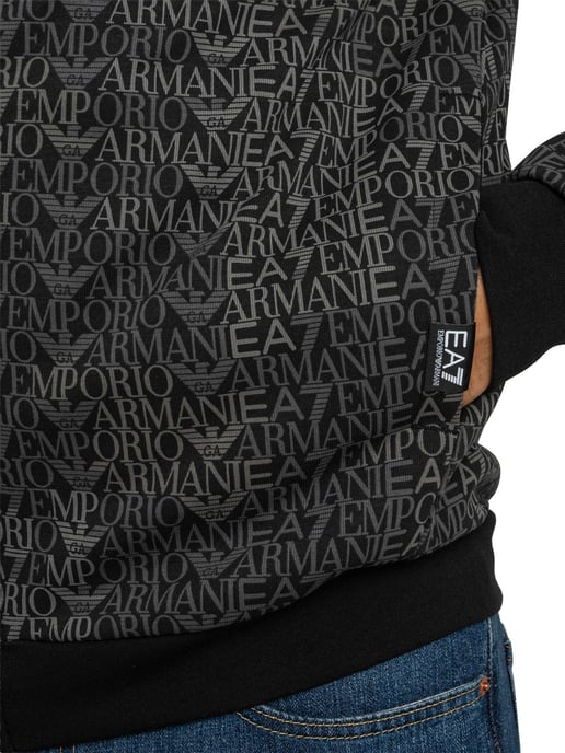 Emporio Armani Sudadera Con Capucha Y Cremallera Con Estampado De Marca, Negro - Image 4