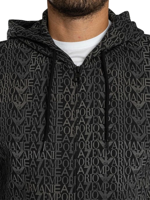 Emporio Armani Sudadera Con Capucha Y Cremallera Con Estampado De Marca, Negro - Image 5