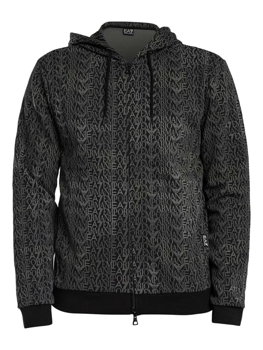 Emporio Armani Sudadera Con Capucha Y Cremallera Con Estampado De Marca, Negro - Image 6