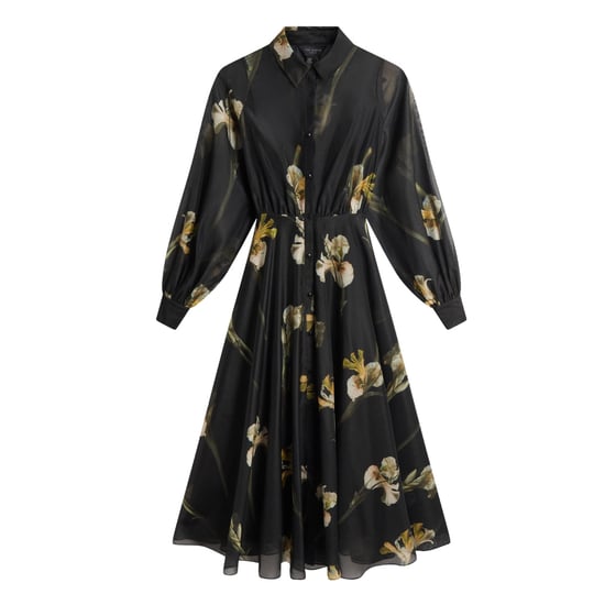 Vestido Midi Negro De Organza Estampada Con Cinturón Liorra De Ted Baker - Image 1