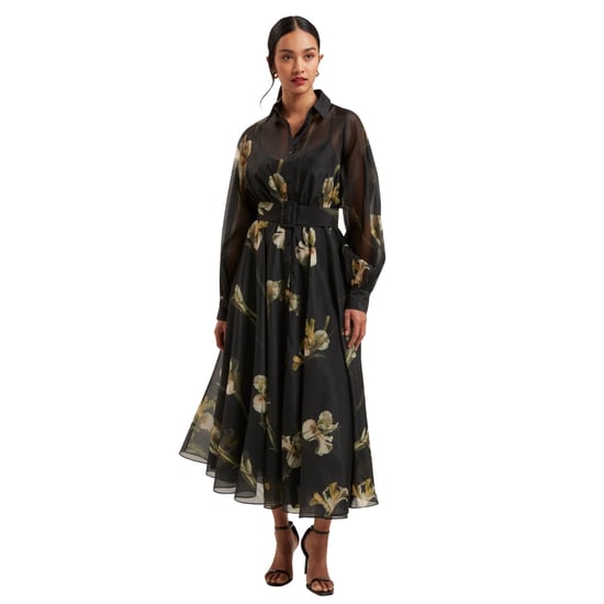 Vestido Midi Negro De Organza Estampada Con Cinturón Liorra De Ted Baker - Image 2