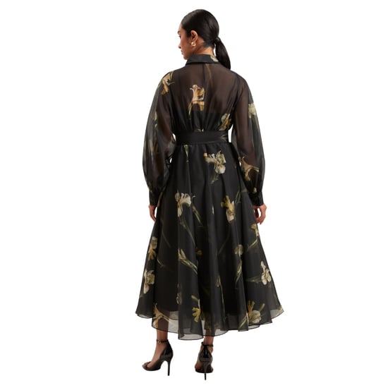 Vestido Midi Negro De Organza Estampada Con Cinturón Liorra De Ted Baker - Image 3