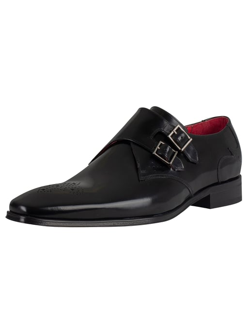 Jeffery West Zapatos De Cuero Con Hebilla Pulida, Negro - Image 1