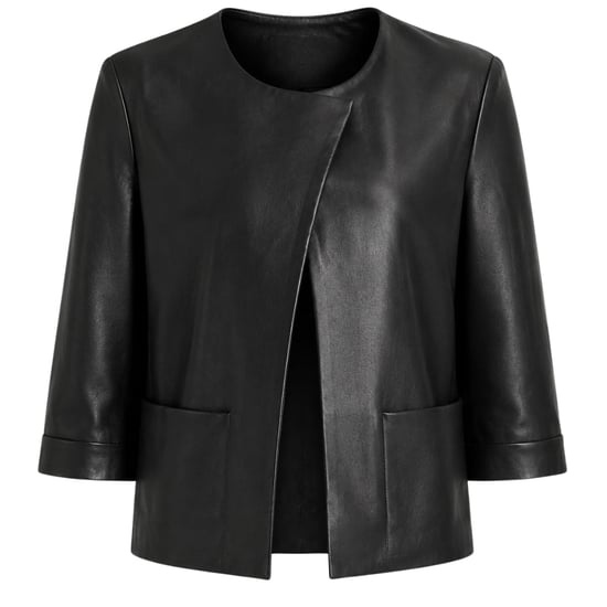 Chaqueta De Cuero Negra De Manga Corta Con Frente Abierto De Ted Baker Obino - Image 1