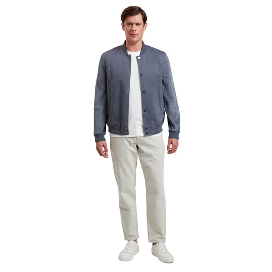 Chaqueta Bomber Azul De Sarga De Algodón Y Ante De Ted Baker Liams - Image 5