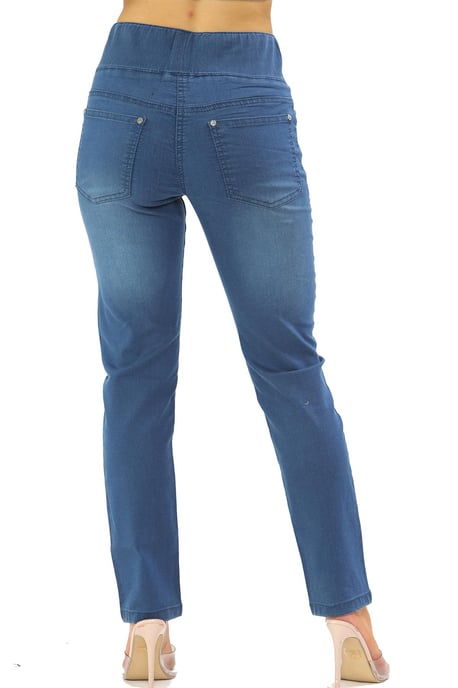 Vaqueros con control de barriga y cintura elástica para mujer en azul - Image 2