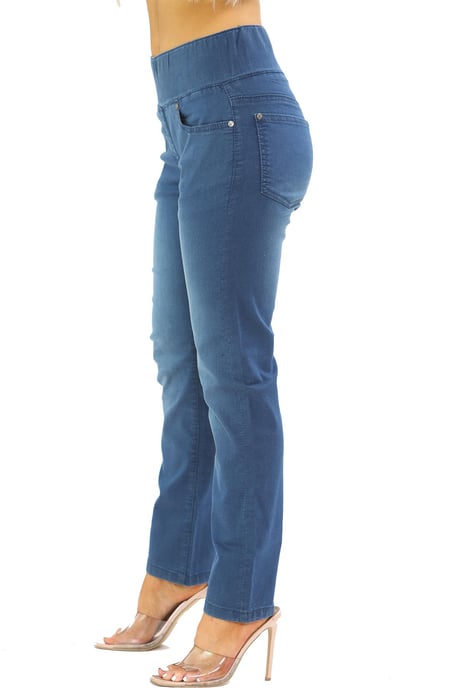 Vaqueros con control de barriga y cintura elástica para mujer en azul - Image 3