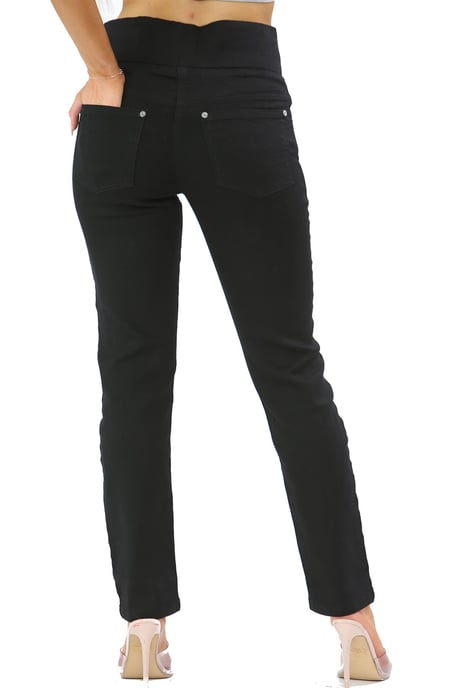 Vaqueros con control de barriga y cintura elástica para mujer en negro - Image 2