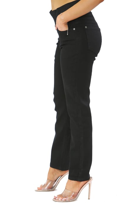 Vaqueros con control de barriga y cintura elástica para mujer en negro - Image 3