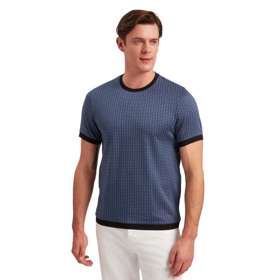 Camiseta de cuello redondo de fit regular para hombre con estampado geográfico de Ted Baker en azul oscuro - Image 4