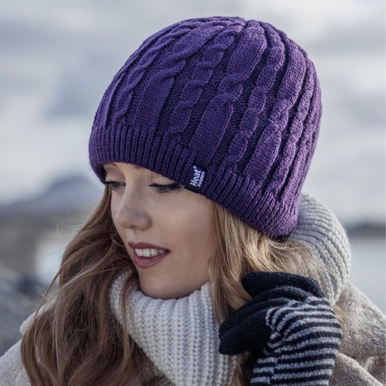 Mujer acanalado de punto de cable de lana forrada gorro de punto térmico - Image 5