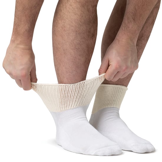 IOMI - Calcetines de algodón acolchados para diabéticos de 3 pares para pies y piernas hinchados - Blanco - Image 3