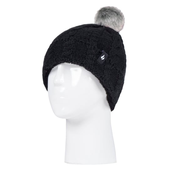 Heat Holders - Set de Sombrero con Pom Pom y Guantes para Niñas | Sombrero con Puño Doblado y Estilo de Guantes de Punto Trenzado - Negro - Image 3