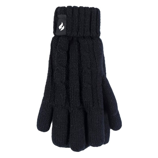 Heat Holders - Set de Sombrero con Pom Pom y Guantes para Niñas | Sombrero con Puño Doblado y Estilo de Guantes de Punto Trenzado - Negro - Image 4