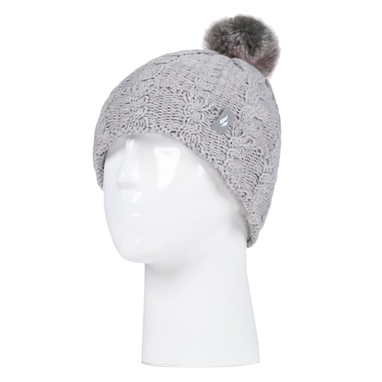 Heat Holders - Set de gorro y guantes para niña - Gorro con puño vuelto y guantes de punto estilo cable - Frost Grey Melange - Image 3