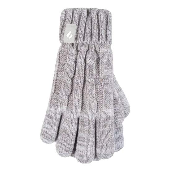 Heat Holders - Set de gorro y guantes para niña - Gorro con puño vuelto y guantes de punto estilo cable - Oatmeal Twist - Image 4