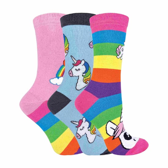 Calcetines de rayas de unicornio mítico con el tema del arco iris para niñas, paquete de 3 unidades - Image 2