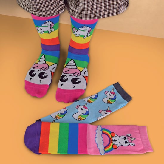 Calcetines de rayas de unicornio mítico con el tema del arco iris para niñas, paquete de 3 unidades - Image 3