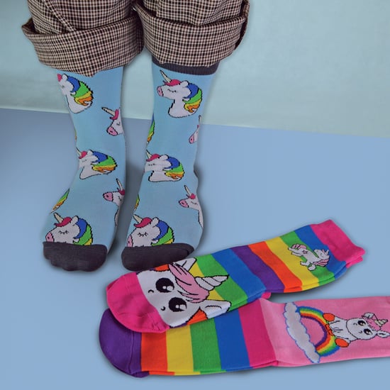 Calcetines de rayas de unicornio mítico con el tema del arco iris para niñas, paquete de 3 unidades - Image 5
