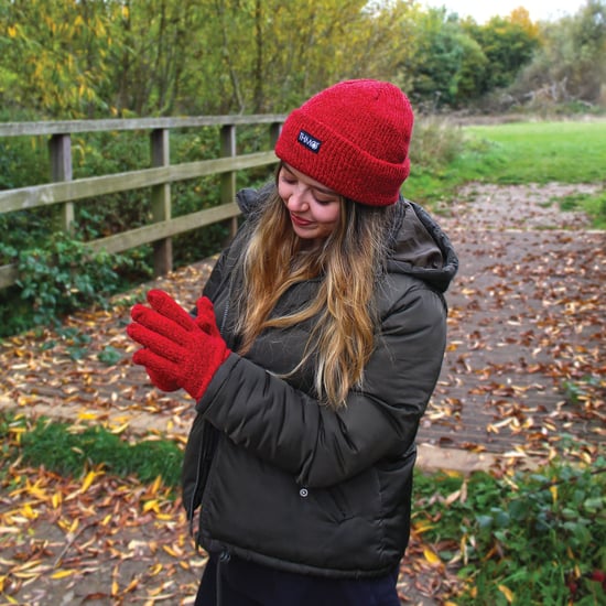 Set de gorro y guantes Thinsulate para mujer | THMO | Gorro y guantes de chenilla acanalada para mujer - Rojo - Image 4