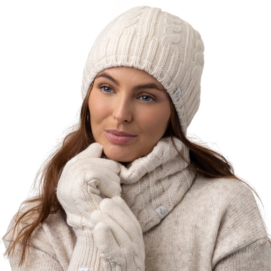 Set de gorro, bufanda y guantes de punto para mujer - Crema - Image 3