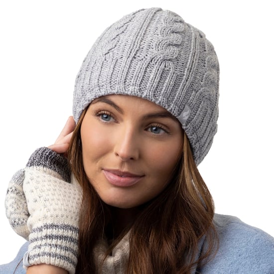 Set de gorro, bufanda y guantes de punto para mujer - Gris claro - Image 3