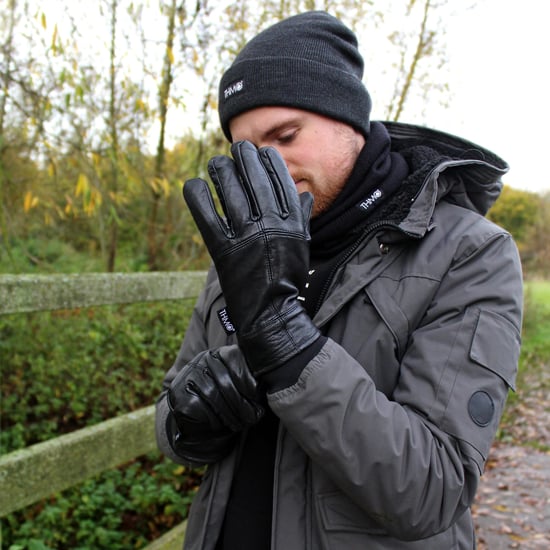 Guantes de piel Thinsulate para hombre | THMO | Guantes de piel con forro polar a prueba de viento para invierno en negro - Negro - Image 3