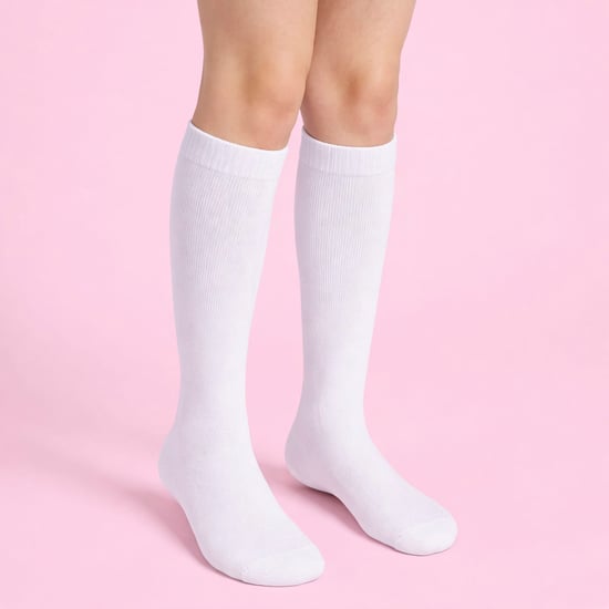 12 Pair Multipack Girls Knee High Socks | Breathable Long Cotton School Socks | Color Option - Grey, Black, White, Blue - Blanco - Image 4