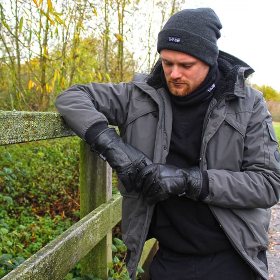 Guantes de piel Thinsulate para hombre | THMO | Guantes de piel con forro polar a prueba de viento para invierno en negro - Negro - Image 5