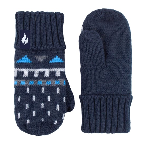 Calentadores - Niños al aire libre de imitación de piel Pom Pom Sombrero con orejeras y guantes Mittens - Azul marino - Image 4