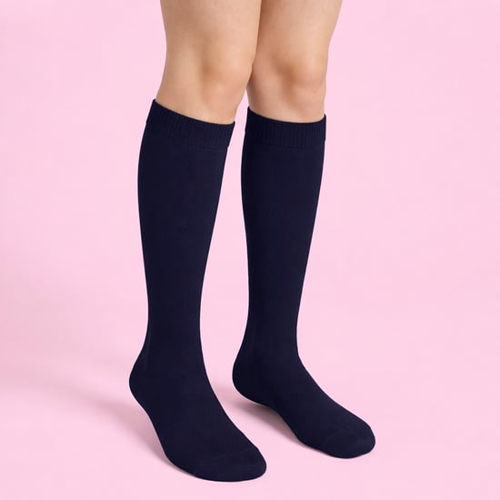 12 Pair Multipack Girls Knee High Socks | Calcetines escolares transpirables de algodón largo | Opción de color - Gris, Negro, Blanco, Azul - Azul - Image 4