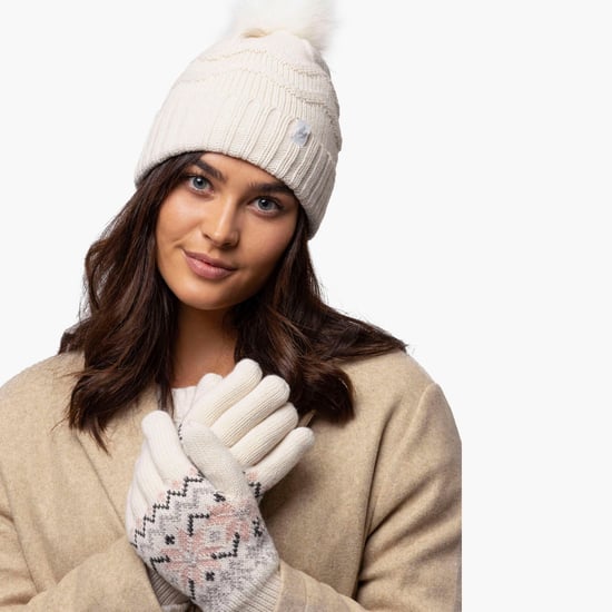 Sombrero de invierno de piel de las señoras | Calentadores | Zigzag Patterned Pom Pom Hat | Womens Thermal Cuff Bobble Hat - Negro - Image 3
