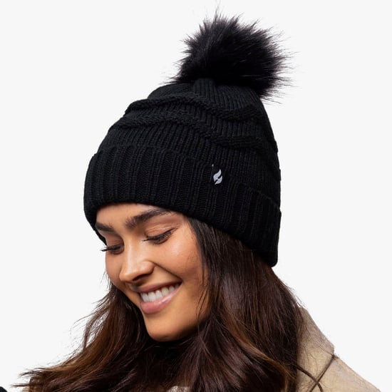 Sombrero de invierno de piel de las señoras | Calentadores | Zigzag Patterned Pom Pom Hat | Womens Thermal Cuff Bobble Hat - Negro - Image 4