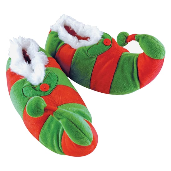 Novedad Niños Navidad Elfo Zapatillas | Funky Fleece Linied Red & Green Striped Xmas Slippers for Kids - Red & Green - Image 3