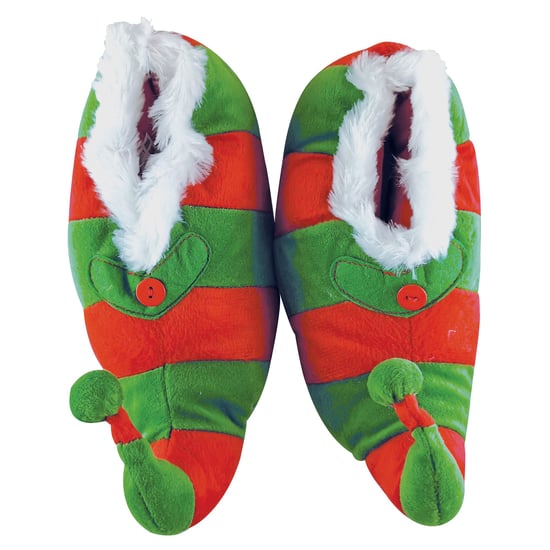 Novedad Niños Navidad Elfo Zapatillas | Funky Fleece Linied Red & Green Striped Xmas Slippers for Kids - Red & Green - Image 4
