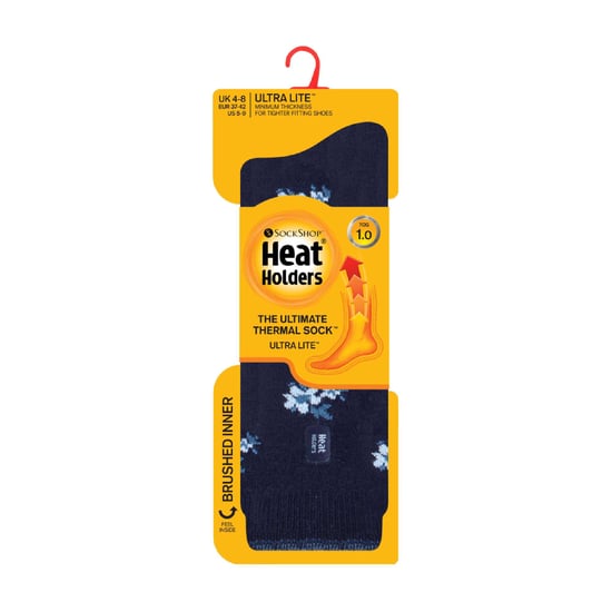 Heat Holders - Calcetines de mujer con diseño de hilo interior cepillado térmico Ultra Lite - Azul Marino Floral (Bellis) - Image 2