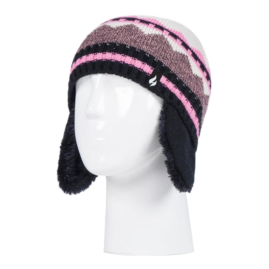Heat Holders - Sombrero Trapper de Diseño Fairisle con Patrón Nórdico para Niñas con Pom Pom y Set de Guantes - Negro - Image 3