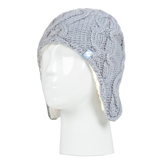 Heat Holders - Set de gorro y guantes de punto de bolita para niña - Gris escarcha - Majestic Soft Cosy Cable Knitted Design Bobble Trapper Hat and Mittens Gloves Set - Gris escarcha - Image 3