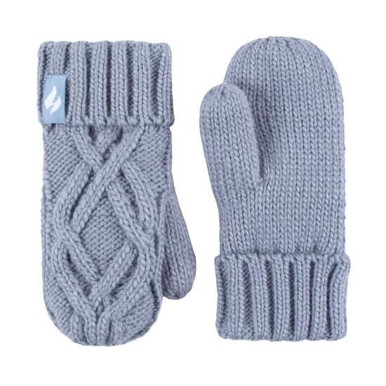 Heat Holders - Conjunto de sombrero y guantes de lana cableada suave y acogedora para niñas - Azul polvo - Image 4