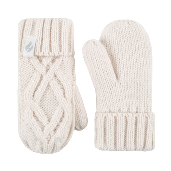 Calentadores - Niñas Majestuoso suave y acogedor diseño de cable de punto Bobble Trapper sombrero y mitones Guantes Set - Buttercream - Image 4