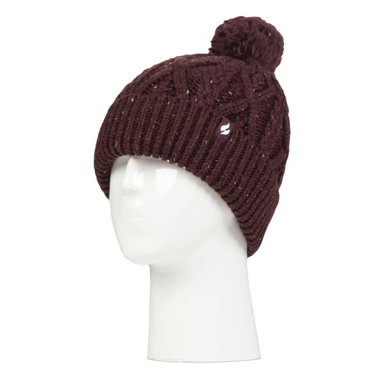 Gorro de mujer con forma de pompón | Calentador | Gorro de punto grueso y cálido con forro polar Heatweaver | Estilo Salzburgo - Vino - Image 3