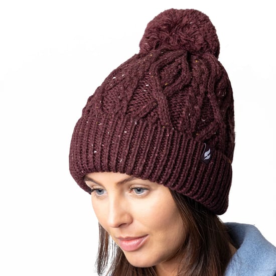 Gorro de mujer con forma de pompón | Calentador | Gorro de punto grueso y cálido con forro polar Heatweaver | Estilo Salzburgo - Vino - Image 4