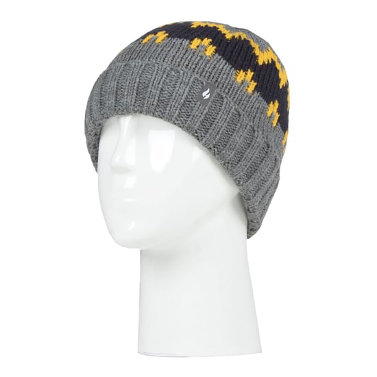 Heat Holders - Gorro de punto grueso y suave con pompones para niños - Pebble Melange/Gold/Navy - Image 3
