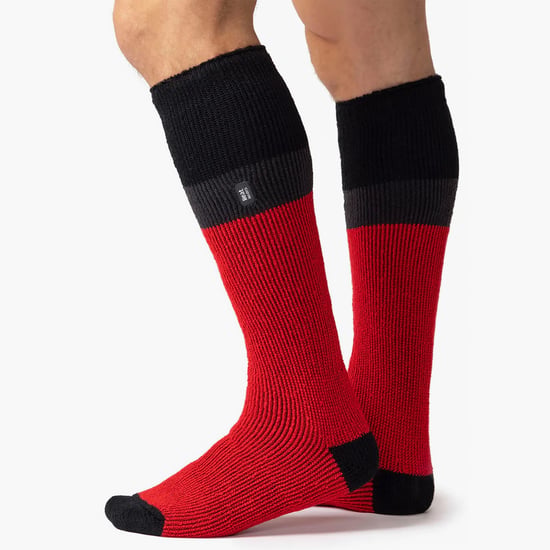 Calcetines térmicos de esquí a rayas para hombre | Calcetines extra largos de alta calidad - Rojo / Negro - Image 4