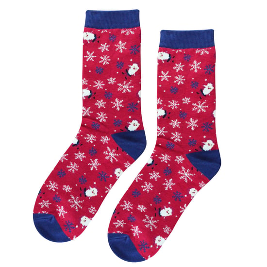 Miss Sparrow - Calcetines de Navidad para Mujer | Calcetines de Perro Salchicha - Perro Santa (Denim) - Image 3