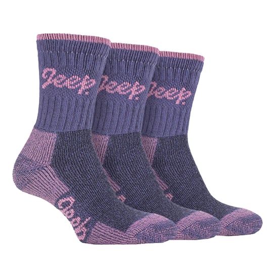 JEEP - 6 Pair Multipack Ladies Cotton Breathable Padded Hiking Socks | Womens Cushioned Anti Blister Crew Trekking Socks - Purple / Rose - Image 3