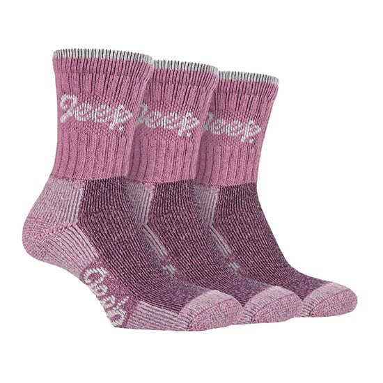 JEEP - 6 Par Multipack Ladies Cotton Breathable Padded Hiking Socks | Womens Cushioned Anti Blister Crew Trekking Socks - Rose / Cream - Image 3