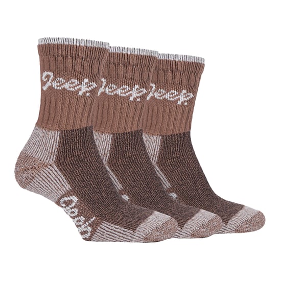 JEEP - 6 Par Multipack Ladies Cotton Breathable Padded Hiking Socks | Womens Cushioned Anti Blister Crew Trekking Socks - Tan / Cream - Image 3