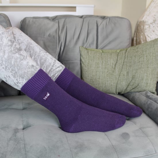 3 Pares Multipack Calcetines Térmicos Niños | THMO | Ribbed Soft Top Fleece Fluffy Inner Warm Socks for Boys & Girls - Purple - Image 4