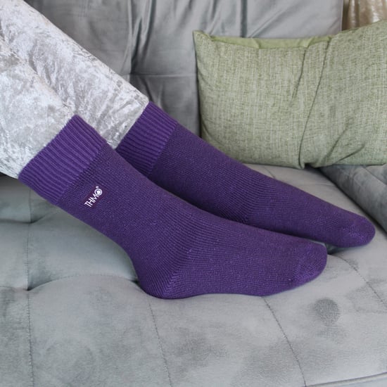 3 Pares Multipack Calcetines Térmicos Niños | THMO | Ribbed Soft Top Fleece Fluffy Inner Warm Socks for Boys & Girls - Purple - Image 5